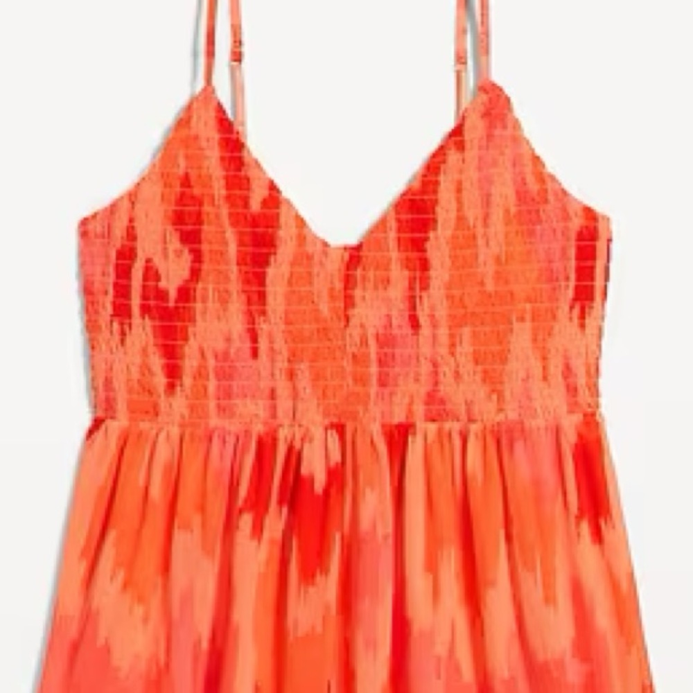 Old Navy V-Neck Mesh Babydoll Cami Swing Top in Orange & Red Size XL